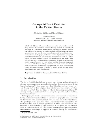 Geo-spatial Event Detection  in the Twitter Stream  Maximilian Walther and Michael Kaisser  AGT