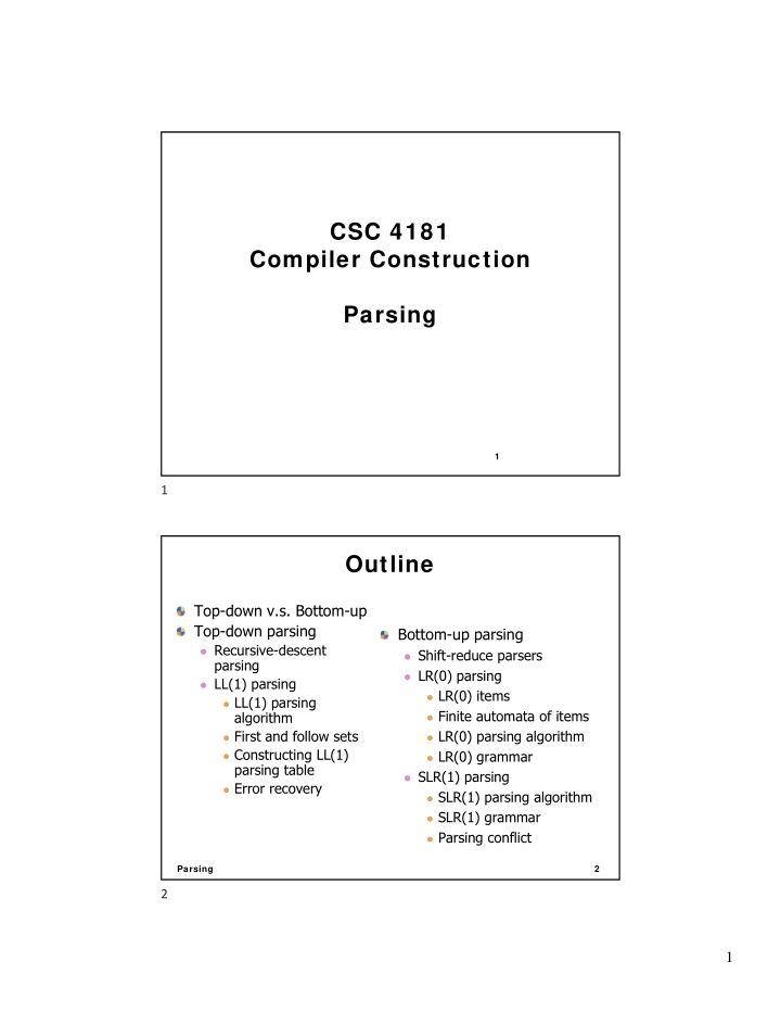 csc 4181 compiler construction parsing