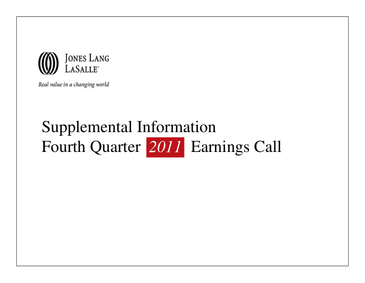supplemental information fourth quarter earnings call