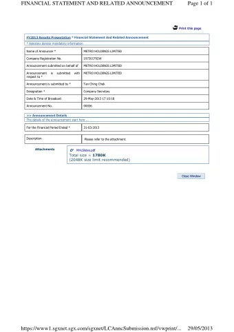 FINANCIAL STATEMENT AND RELATED ANNOUNCEMENT  Page 1 of 1