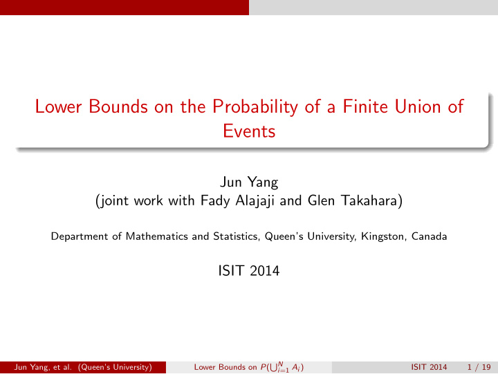 lower bounds on the probability of a finite union of
