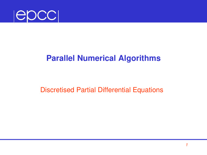 parallel numerical algorithms