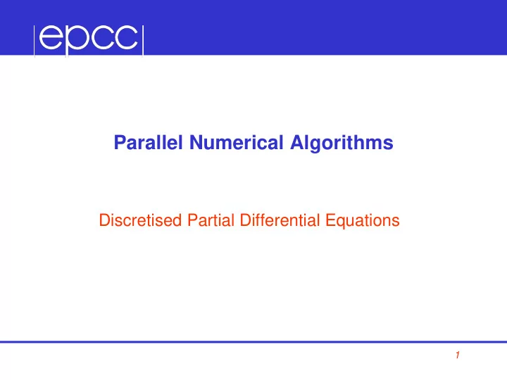parallel numerical algorithms