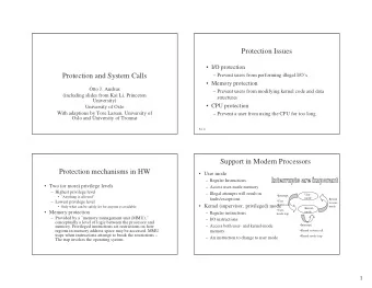 Protection Issues   I/O protection  Protection and System Calls   Prevent users from