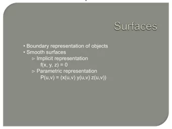Boundary representation of objects  Smooth surfaces  Implicit representation  f(x, y, z)