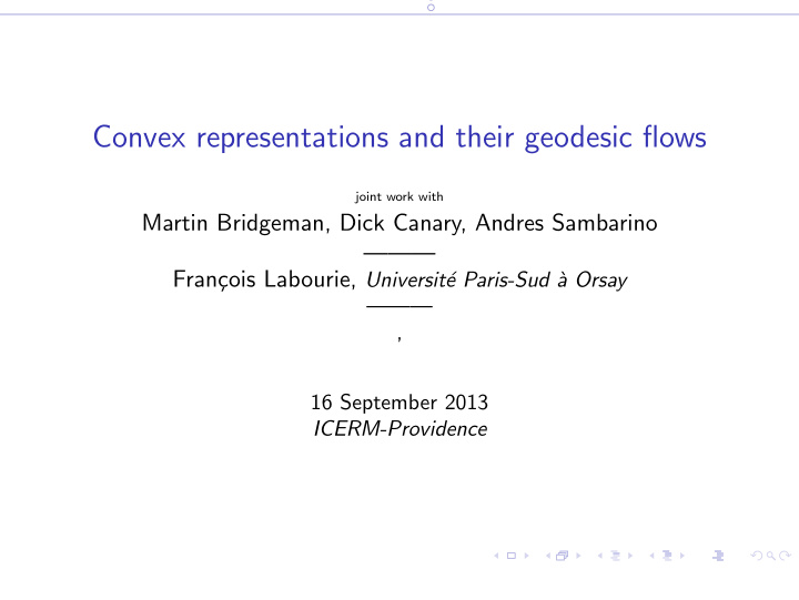 convex representations and their geodesic flows