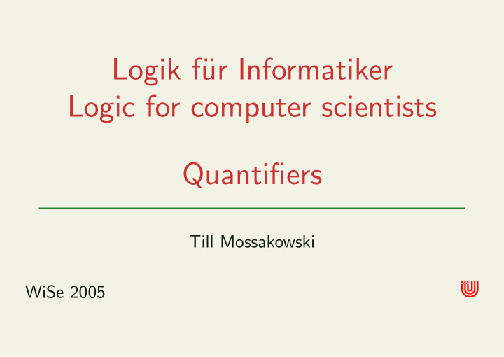logik f ur informatiker logic for computer scientists