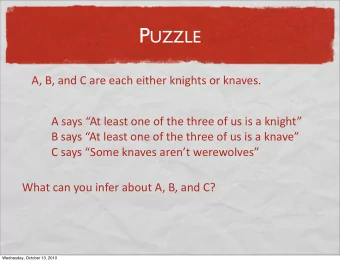 S ENTENCES IN FOL  Cube(a)  xCube(x)  a is a cube  For any x, x is a cube True in a world if a