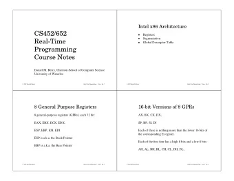 CS452/652  Registers  g  Segmentation  g  Real-Time  Global Descriptor Table  g  Programming