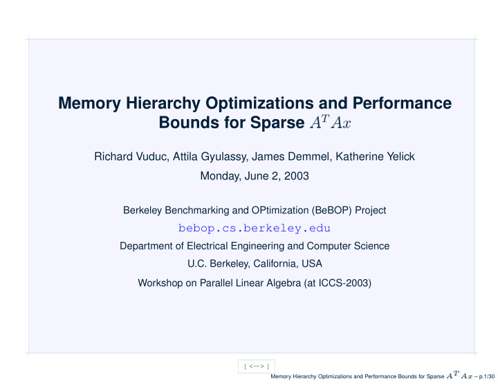 memory hierarchy optimizations and performance bounds for