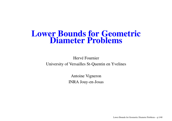 lower bounds for geometric diameter problems