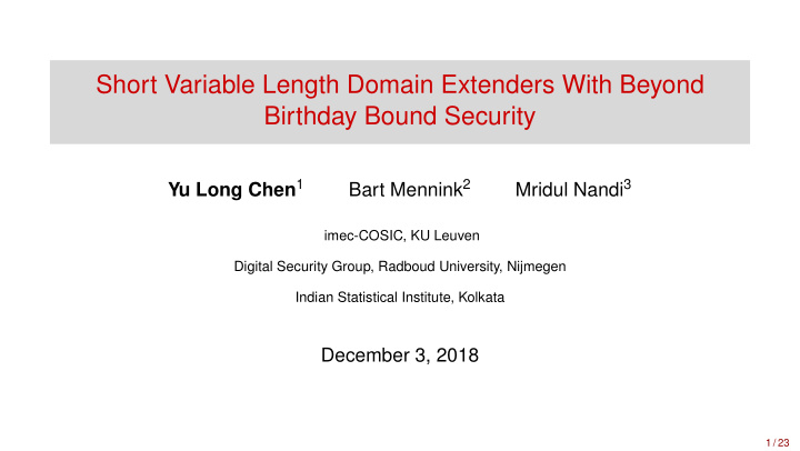 short variable length domain extenders with beyond