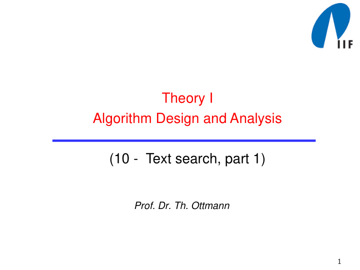 theory i algorithm design and analysis 10 text search