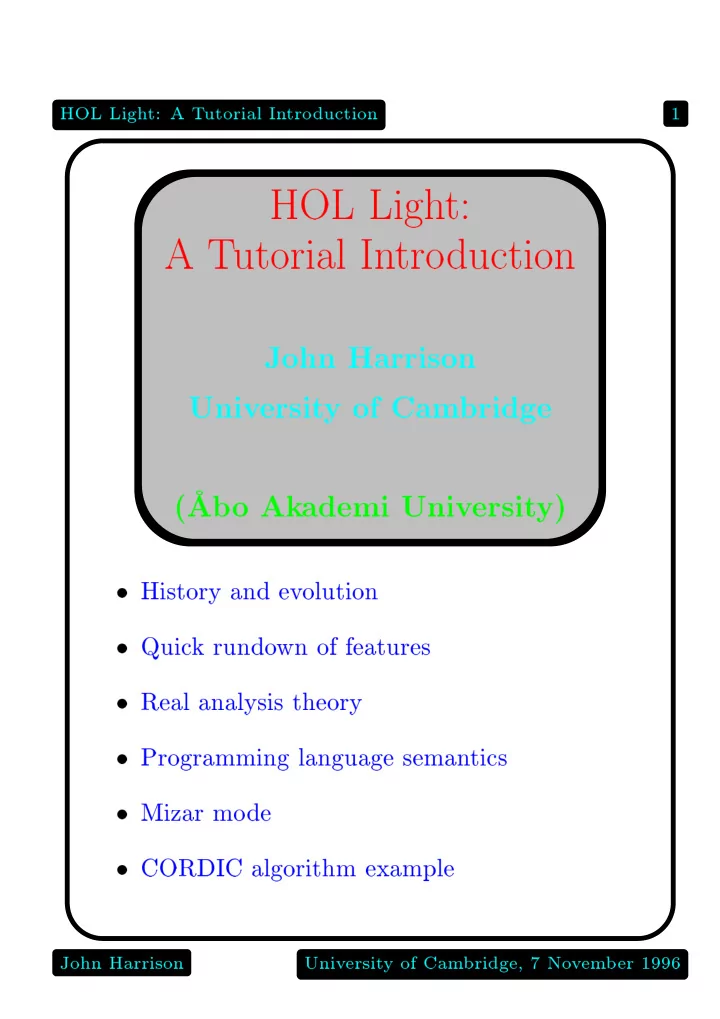 hol ligh t a t utorial in tro duction 1 hol ligh t a t