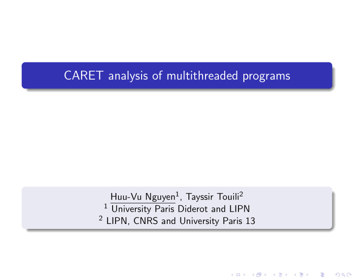 caret analysis of multithreaded programs