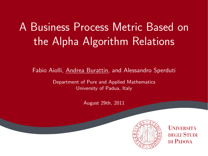 a business process metric based on the alpha algorithm