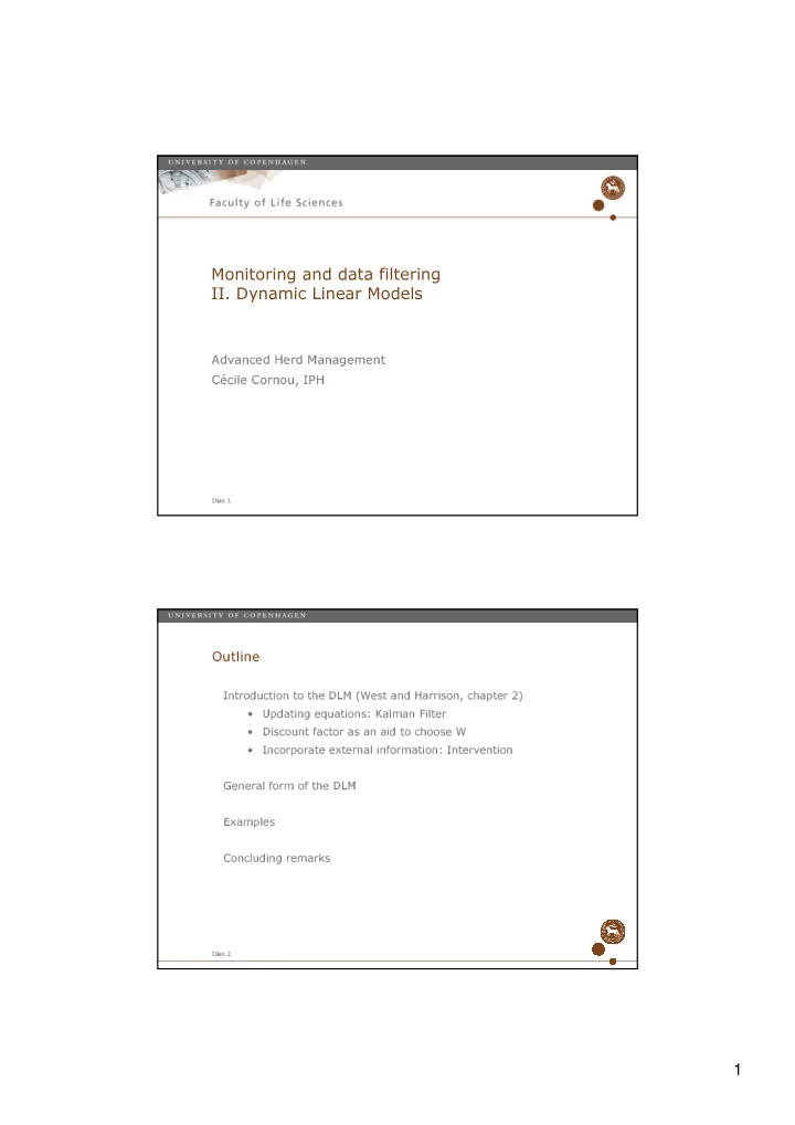 monitoring and data filtering ii dynamic linear models