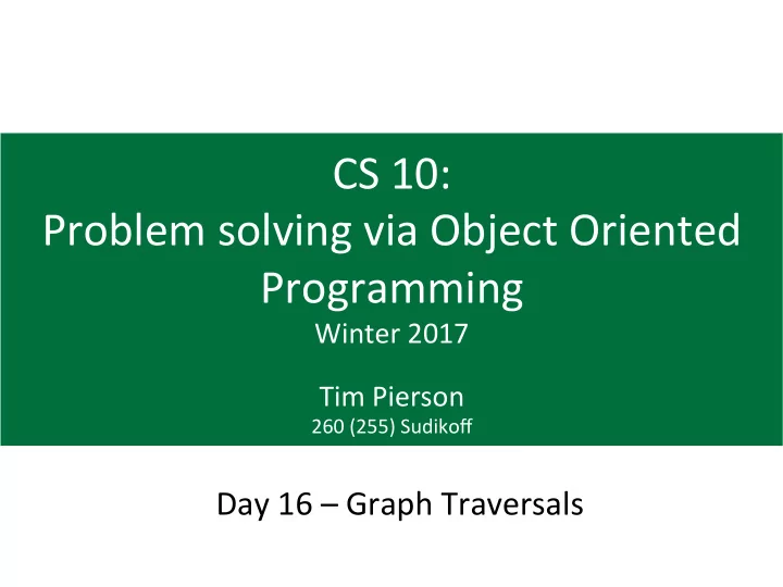 cs 10 problem solving via object oriented programming