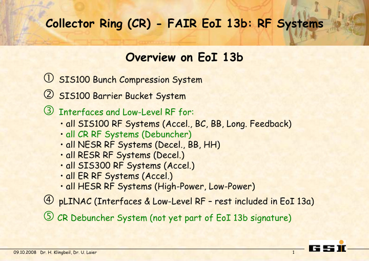 collector ring cr fair eoi 13b rf systems prerequisites