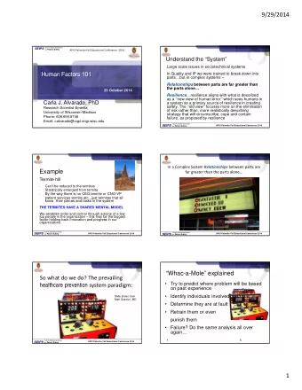 9/29/2014  Systems Engineering Initiative  SEIPS For Patient Safety APIC  Palmetto Fall