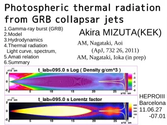 Photospheric thermal radiation  from GRB collapsar jets  1.Gamma-ray burst (GRB)  Akira MIZUTA(KEK)