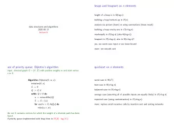 heaps and heapsort on n elements height of a heap is in (log n ) building a heap bottum-up in O (
