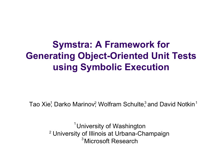 symstra a framework for generating object oriented unit