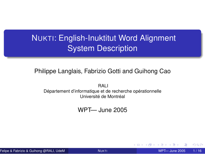 n ukti english inuktitut word alignment system description