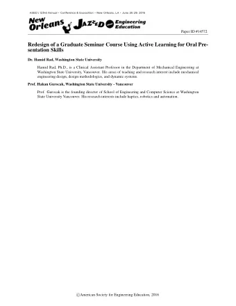 Redesign of a Graduate Seminar Course Using Active Learning for Oral Pre-  sentation Skills  Dr.