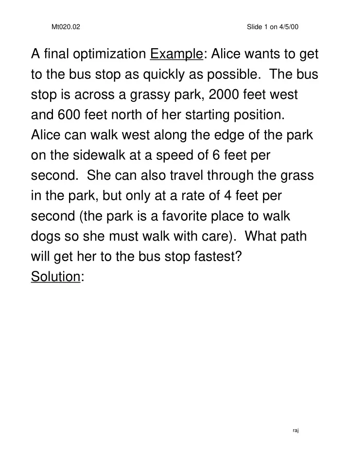 a final optimization example alice wants to get to the