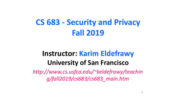 cs 683 security and privacy fall 2019