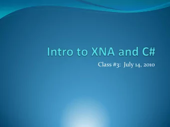 Class #3:  July 14, 2010  Create New Project  Open Visual C#:  Start Menu  Microsoft  XNA