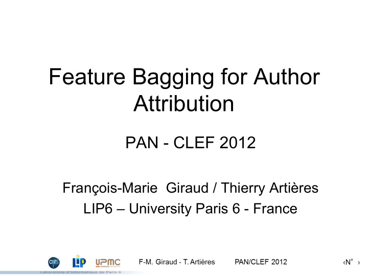 feature bagging for author attribution