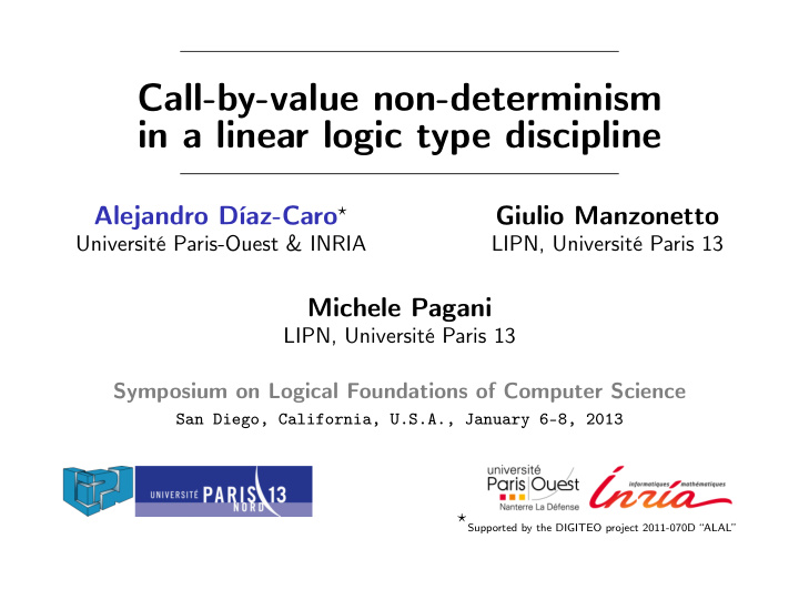 call by value non determinism in a linear logic type