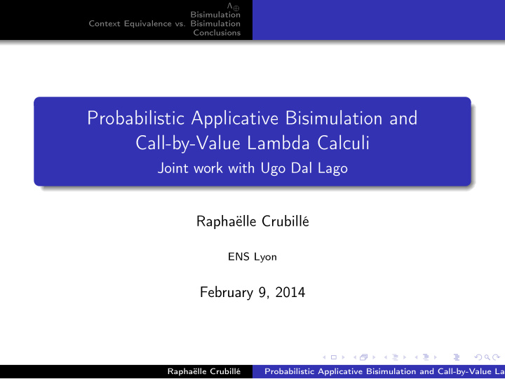 probabilistic applicative bisimulation and call by value