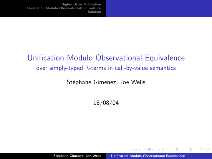 unification modulo observational equivalence