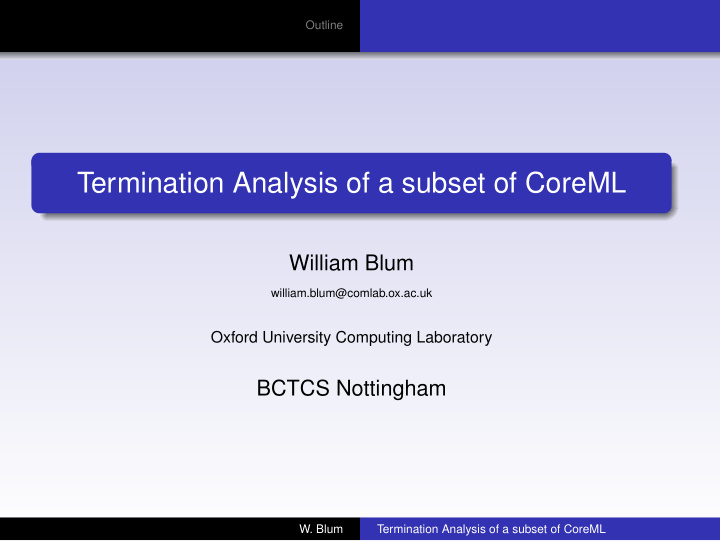 termination analysis of a subset of coreml