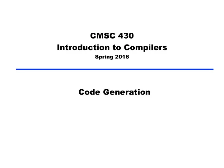 cmsc 430 introduction to compilers