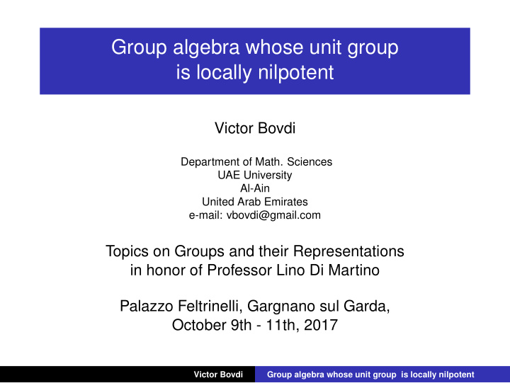 group algebra whose unit group is locally nilpotent