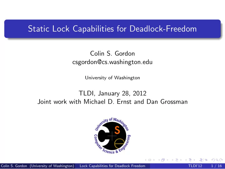 static lock capabilities for deadlock freedom