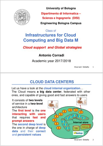 Infrastructures for Cloud  Computing and Big Data M  Cloud support  and Global strategies  Antonio