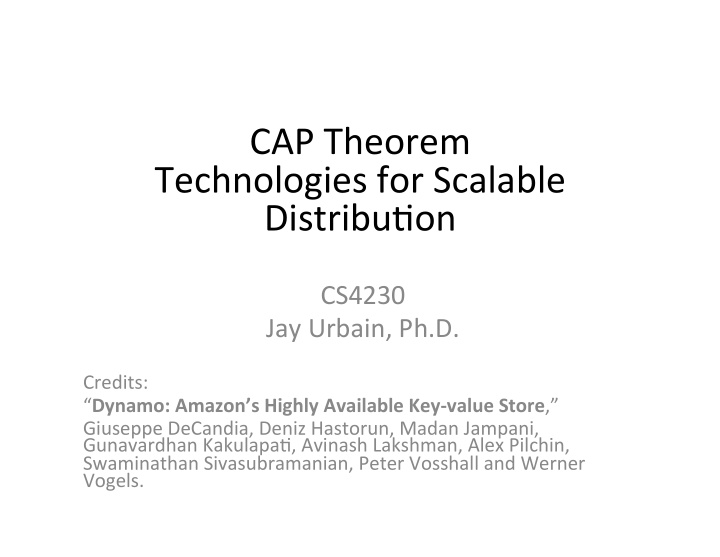 cap theorem technologies for scalable distribu8on