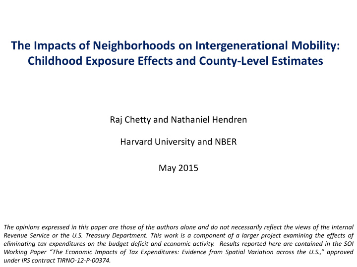the impacts of neighborhoods on intergenerational