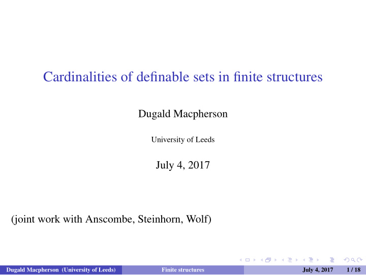 cardinalities of definable sets in finite structures