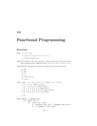 Functional Programming  Exercises a. 5  5 = 25  14.1 b. (( y. 3 + y + z )2) = 3 + 2 + z = 5 +
