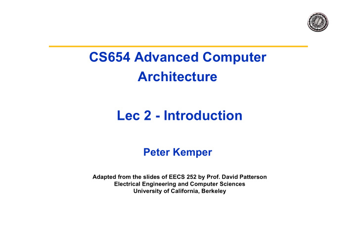 cs654 advanced computer architecture lec 2 introduction