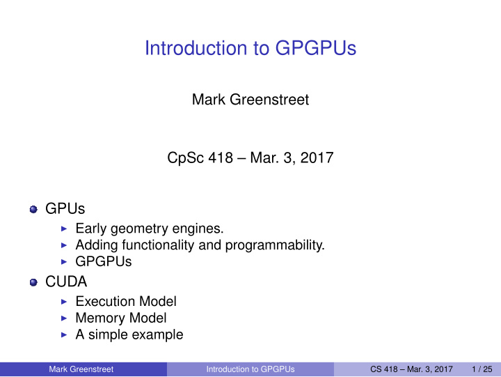 introduction to gpgpus
