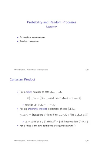 Probability and Random Processes  Lecture 9  Extensions to measures  Product measure  Mikael
