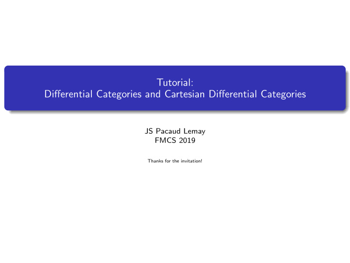 tutorial differential categories and cartesian