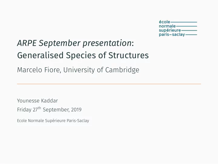 arpe september presentation generalised species of